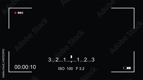 Video Recording frame layout viewfinder, Camera viewfinder, Video Camera Recording Screen, Camera Recording Screen Overlay, Camera ISO and Aperture with minutes