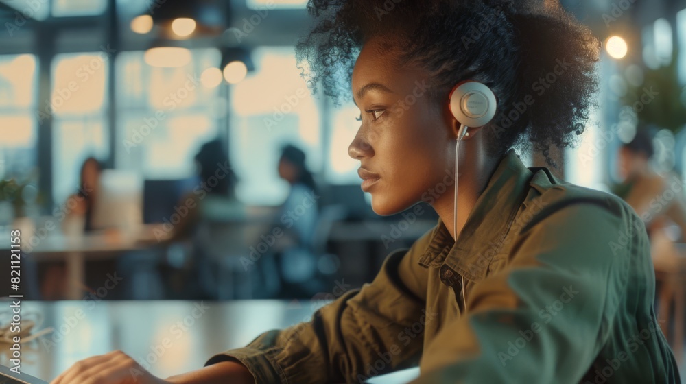 Young Woman Working with Headphones