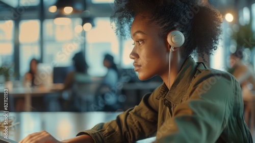 Young Woman Working with Headphones