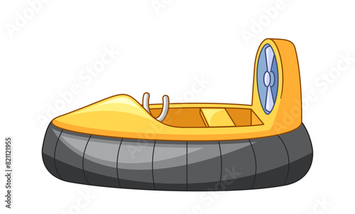 Yellow And Black Inflatable Hovercraft For Water Sports And Adventures. Modern, Innovative Transport, Vector Vehicle
