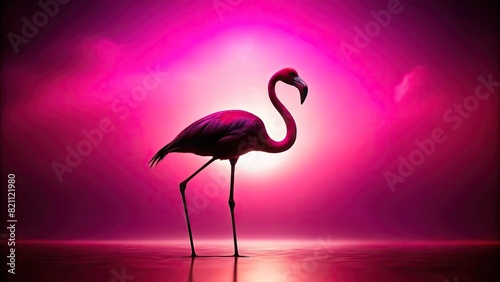 An artistic shot of a pink flamingo silhouette against a bold pink background  creating a striking visual contrast