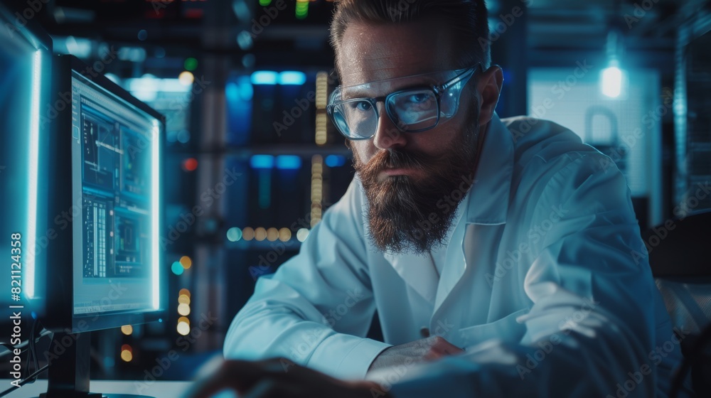 Portrait of a smart and handsome engineer working with a desktop computer in an industrial engineering facility. Portrait of a smart and handsome engineer working with a desktop computer in an industrial engineering facility.