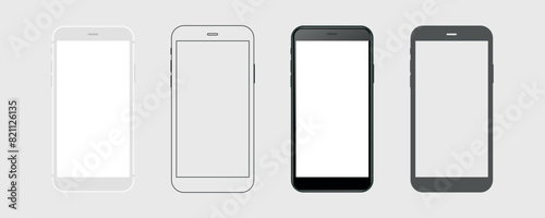 smartphone mockup in clay, outline, flat style screen. mobile phone vector. phone mock up Isolated on White Background. Vector illustration photo