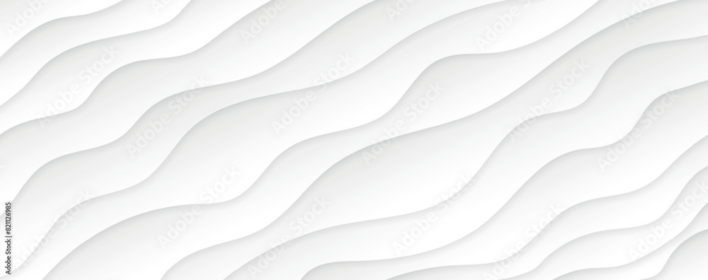 Modern paper cut art cartoon abstract waves background. White background curve paper art design. Vector paper cut illustration