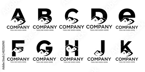 Creative collection of home/home mega real estate logos with abstract initial letters A to Z modern branding. logotype design template inspiration. Black color monogram