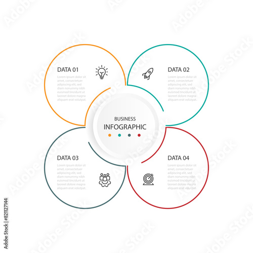 Modern template infographic vector element with 4 step line circle concept can be used for workflow, business information, presentation, diagram, and web graphic design 