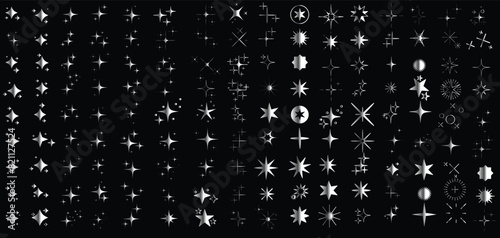 silver Sparkle star vector icons. Different black sparkles icons. Star sparkles symbol. Shine icons. Stars sparkles. Stars sparkle illustration sign collection.