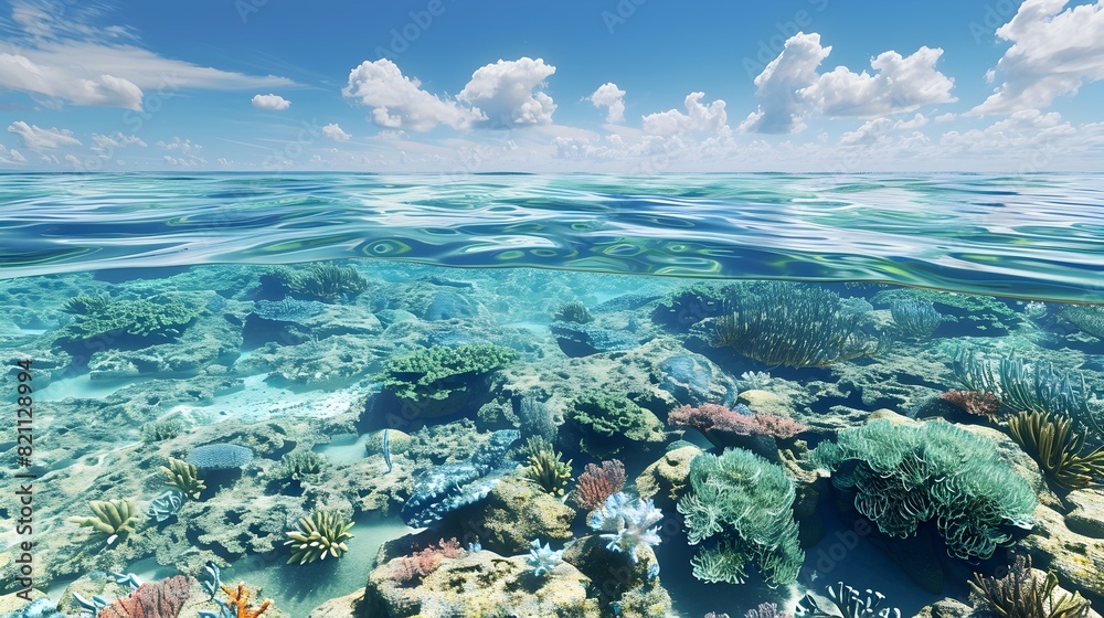Obraz premium Crystalclear Waters Reveal a Thriving Coral Reef Haven in a Clean Ocean Ecosystem