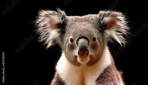 koala close up head on black background 