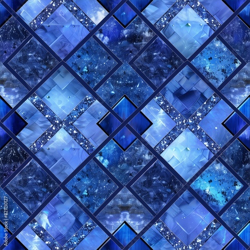 A sophisticated seamless pattern in royal blue, featuring metallic gloss and bright blue glitter. AI generated