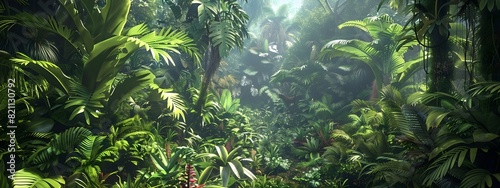 Dense Tropical Rainforest A D Rendering of Exotic Flora and Fauna