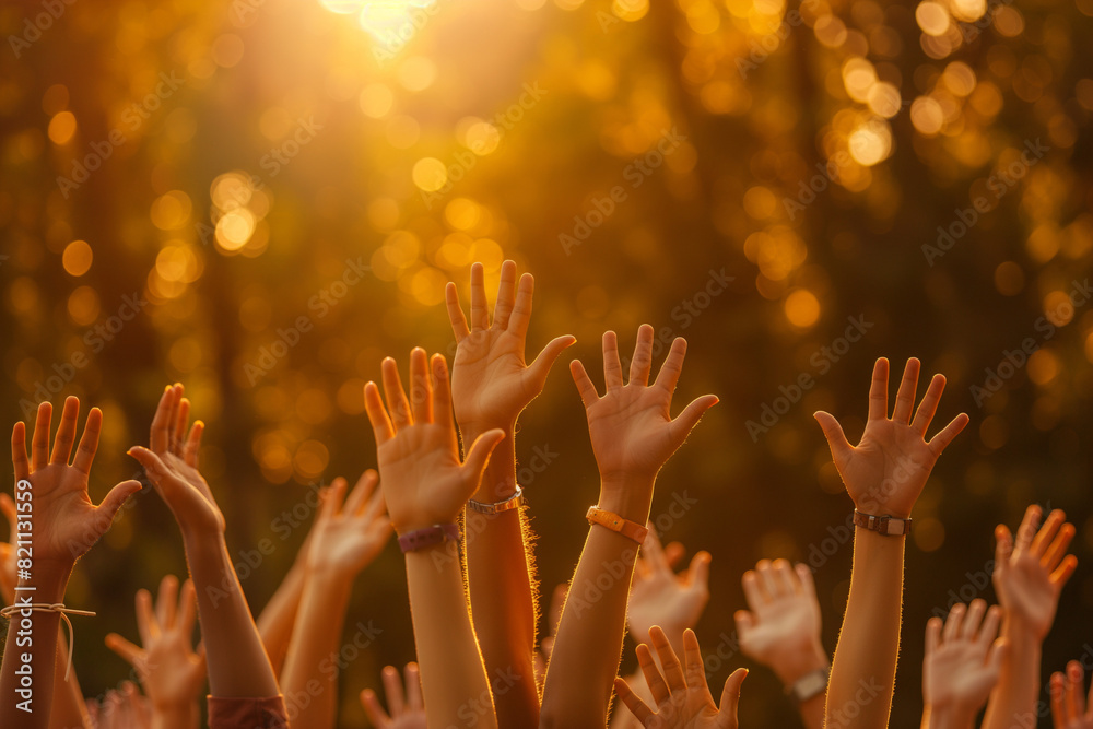 Crowd people raising hands up Crowd people raising hands up