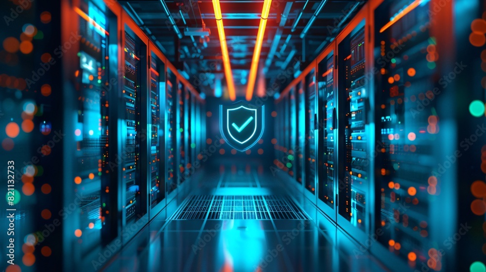 Fototapeta premium Abstract technology background of information transfer and data security in a server room.