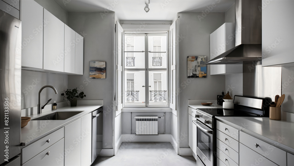 Fototapeta premium A kitchen, perfectly designed for a modern and simplistic lifestyle.