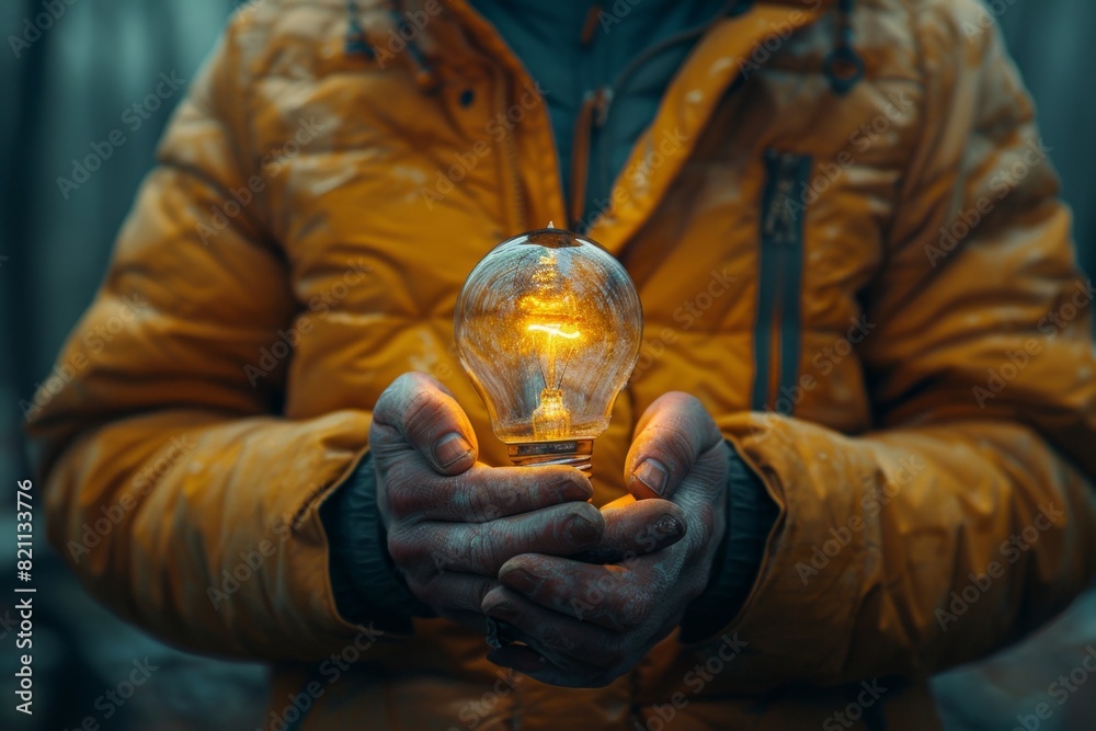 Surreal Image of Person Holding Glowing Lightbulb in Chest
Surreal Image of Person Holding Glowing Lightbulb in Chest