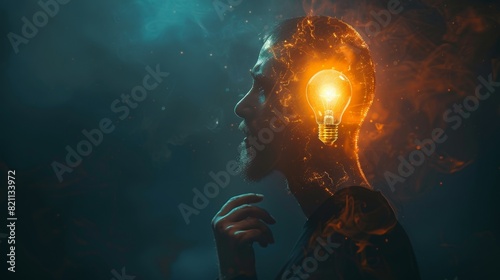 Surreal Image of Person Holding Glowing Lightbulb in Chest