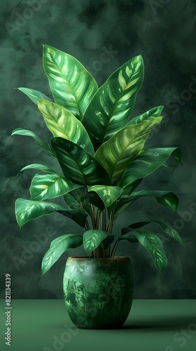 A potted plant with green leaves on a green surface photo