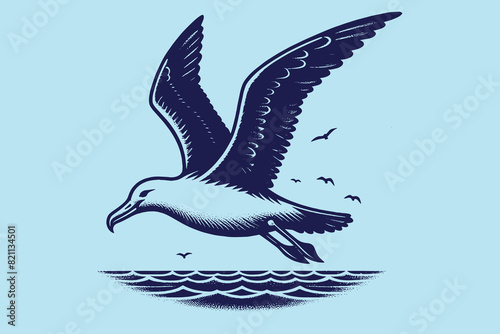 Albatross is a bird flying over the sea. Vintage retro engraving illustration. Black icon, isolated element © Victoria