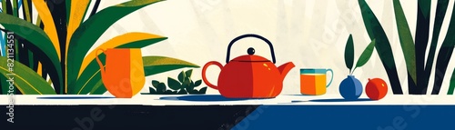 Green tea flat design front view theme beverages animation Analogous Color Scheme photo