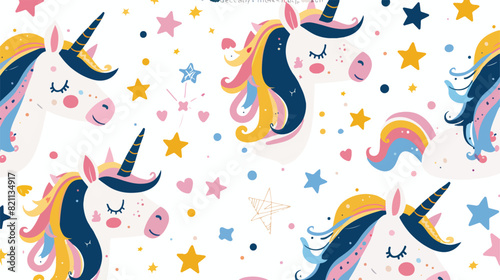 Colorful seamless pattern with unicorn heads. Backdrop