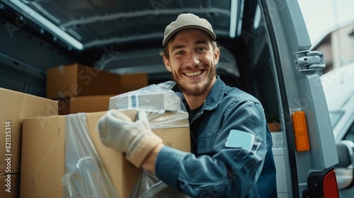 A Smiling Delivery Man with Parcels