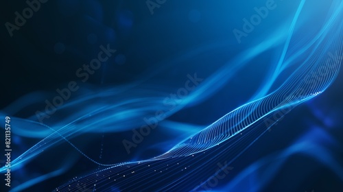 Blue abstract background featuring dynamic waves and dots in a minimalist design