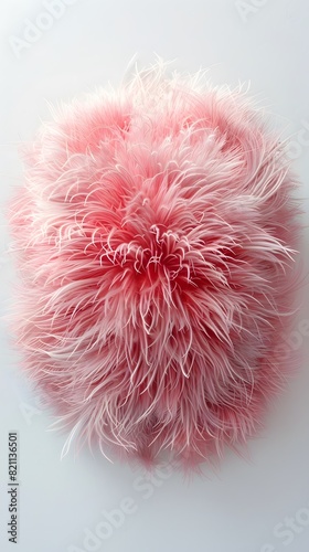 Pink fluffy ball of fur on a white surface