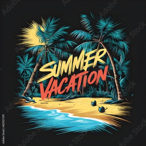 summer holiday T-shirt Design On Black Background Generative Ai 