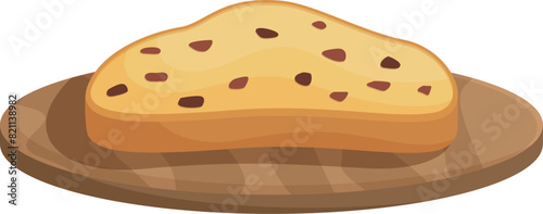 Illustration of a cute slice of raisin bread on a round wooden plate, perfect for bakery themes