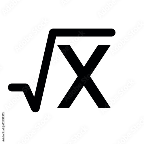 Square root icon vector, square root of x axis icon, square root symbol, silhouette of square root isolated on white background.
