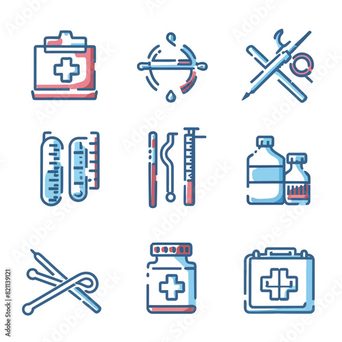 vector medical medicines tools icons nutritional, dentistry, cardiology, surgery, nanotechnology
