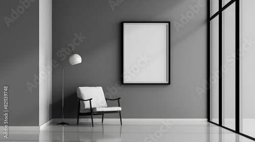 Chair, lamp and picture frame in a living room