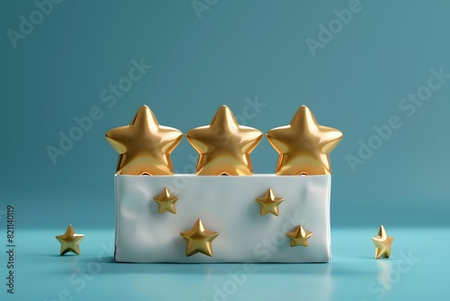 Five golden stars in a white box with gold stars