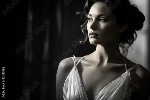 Woman in Classic Elegance with Studio Lighting and Subtle Shadows