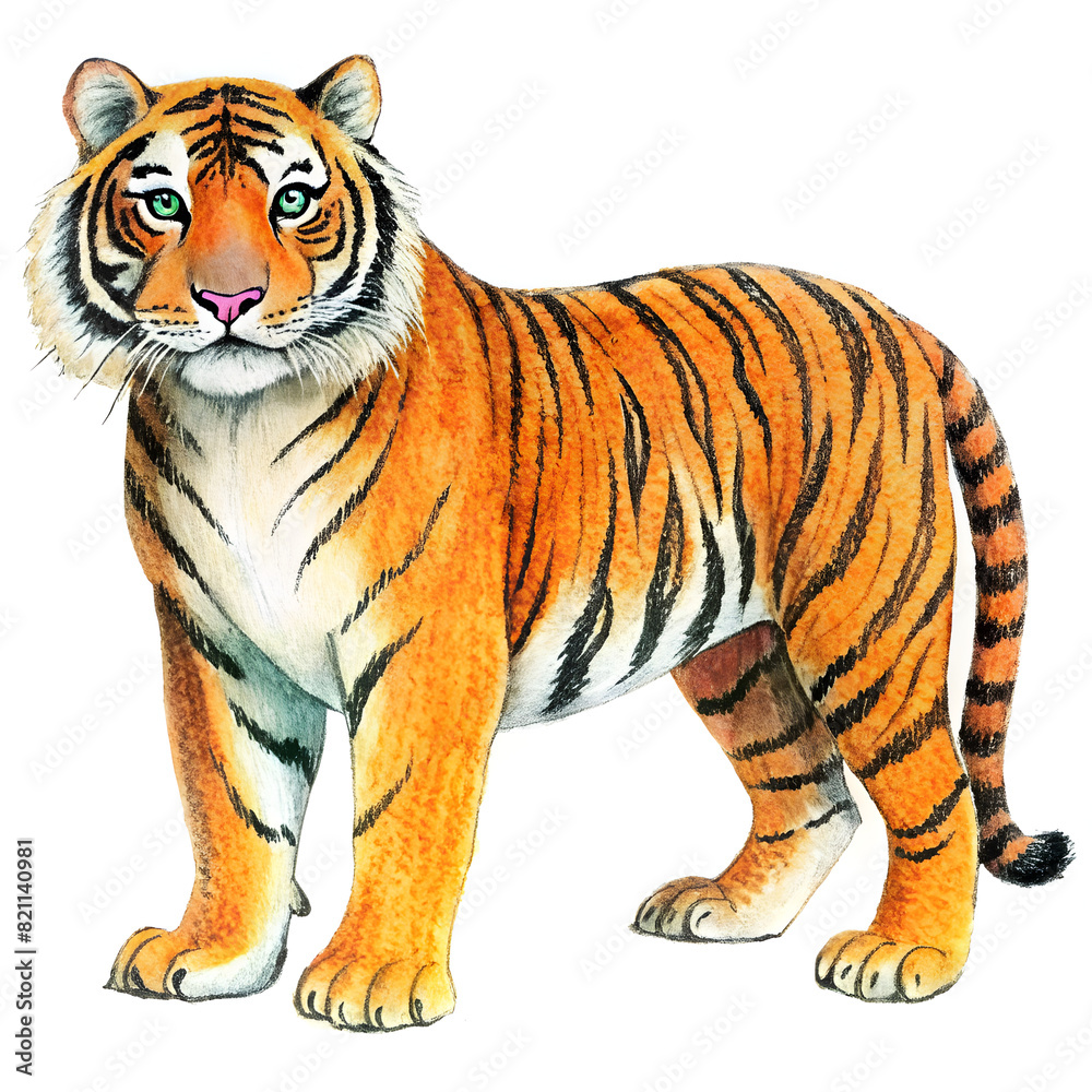 Fototapeta premium Hand-Drawn Tiger Isolated on Transparent Background - Majestic Wildlife Illustration