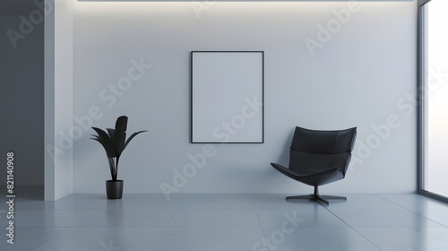A simple room with a chair and a houseplant in the corner.
