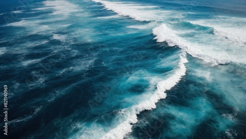 The blue water wave background is crashing on the ocean 