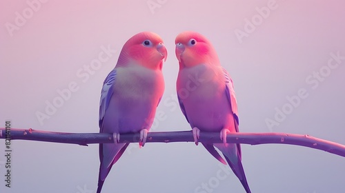 Two pink birds perched on a branch