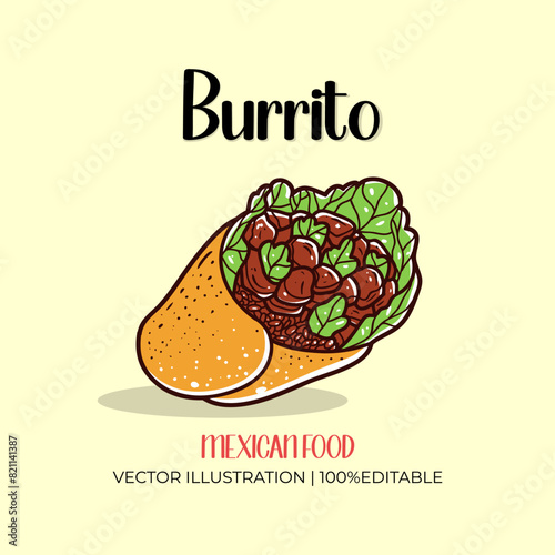 Burrito mexican food vector illustration