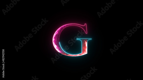 Letter G. Glowing neon icon .Modern lighting "C" alphabet isolated on black background.
