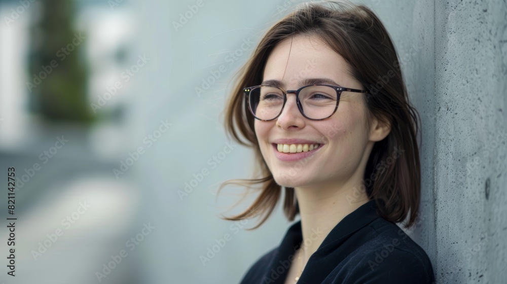 Humorous, smiling woman for happiness, motivation, and positive outlook. Zoom in on a happy woman with makeup, confidence, and idea on hazy background. Humorous, smiling woman for happiness, motivation, and positive outlook. Zoom in on a happy woman with makeup, confidence, and idea on hazy background.