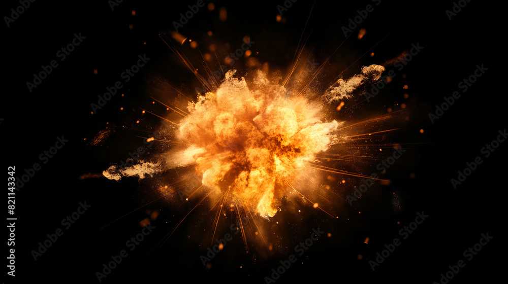 Fototapeta premium Explosion burst on a black background. Ideal for compositing with another image. The background can be removed with a blending mode like add.