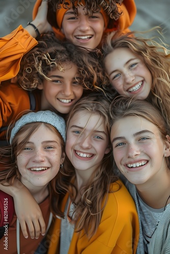Many young girls smiling together in a group © Valentin