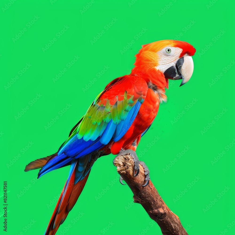 A colorful parrot is perched on a branch