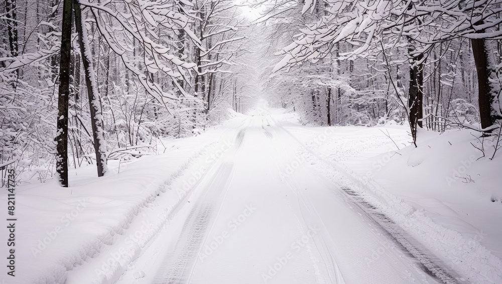 Fototapeta premium Winter Landscape with Snowy Road