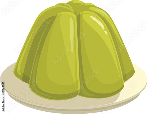 Vibrant vector image of a green gelatin dessert on a simple white plate