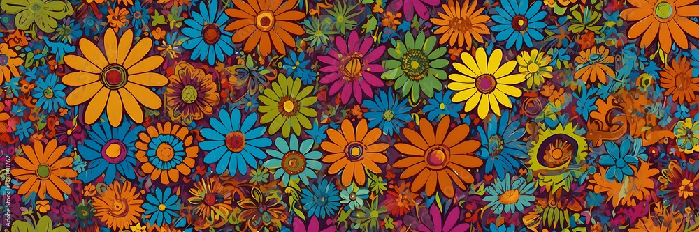 A seamless pattern featuring an abundance of colorful flowers, suitable for textile designs and wallpapers A seamless pattern featuring an abundance of colorful flowers, suitable for textile designs and wallpapers