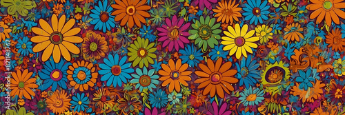 A seamless pattern featuring an abundance of colorful flowers  suitable for textile designs and wallpapers