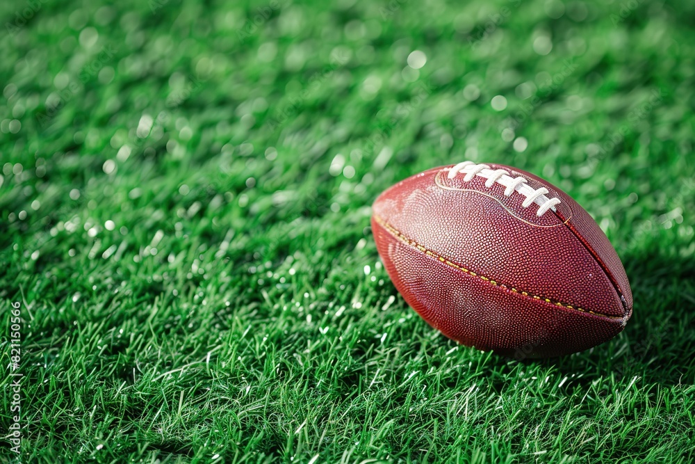 Toy football, rule of thirds, space for text, on artificial grass background Toy football, rule of thirds, space for text, on artificial grass background