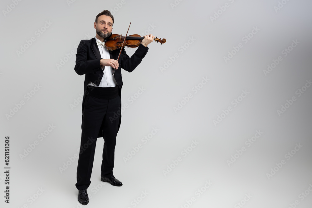Obraz premium Handsome man artist playing violin